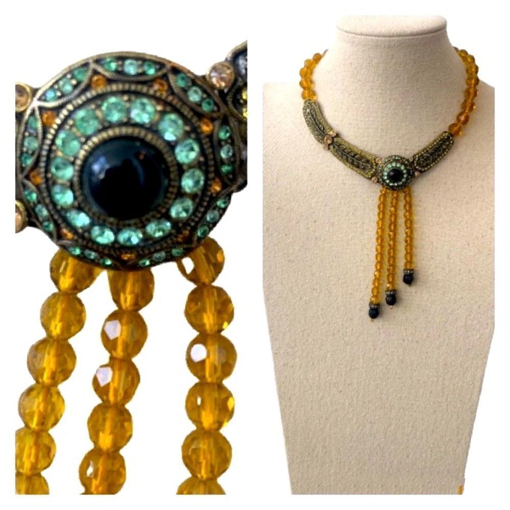 La Vintage Tigress Bronze Crystal Necklace – Faux Gemstone Beads